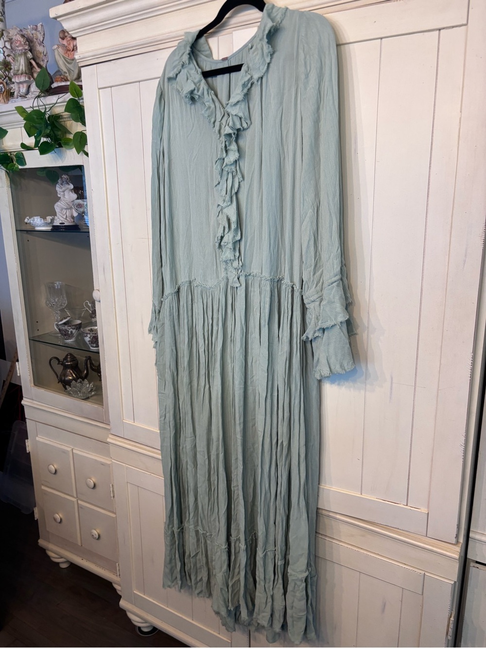 Free People Sage Green Crinkle Boho Top